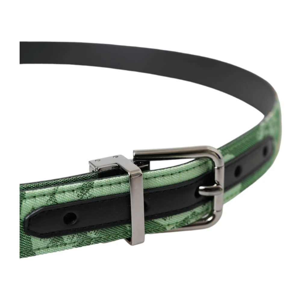 Dolce & Gabbana Groen Leren Jacquard Metalen Gesp Riem Green Heren