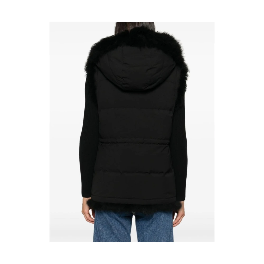 Yves Salomon Zwarte Gewatteerde Omkeerbare Hooded Vest Black Dames