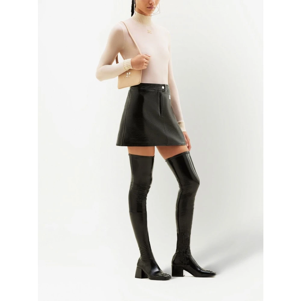 Courrèges Zwarte Vinyl Minirok Geborduurd Logo Black Dames
