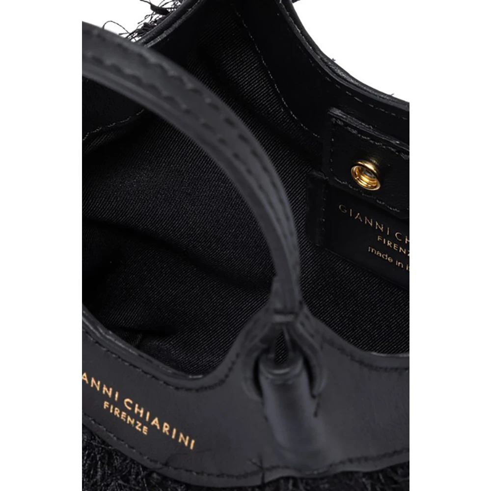 Gianni Chiarini Zwarte franje tas met leren handvatten Black Dames