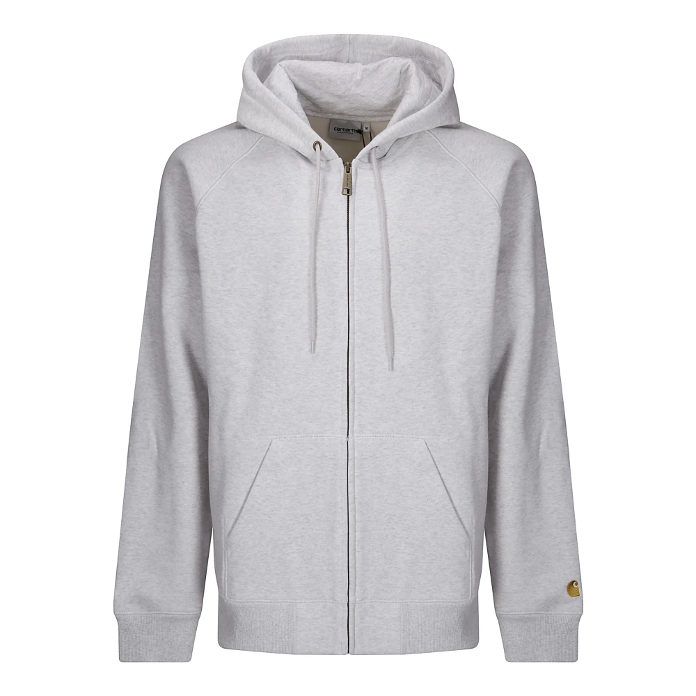 Carhartt Wip Men's Gray Zip-Throughs, M, Hooded Cotton Sweatshirt With Zip Pockets