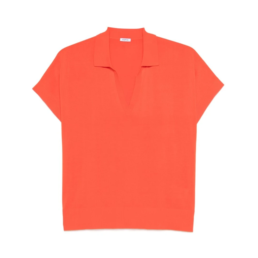 Aspesi Women's Orange Contrast-Collar Knit Polo Shirt - Polo Shirts - S - Tops