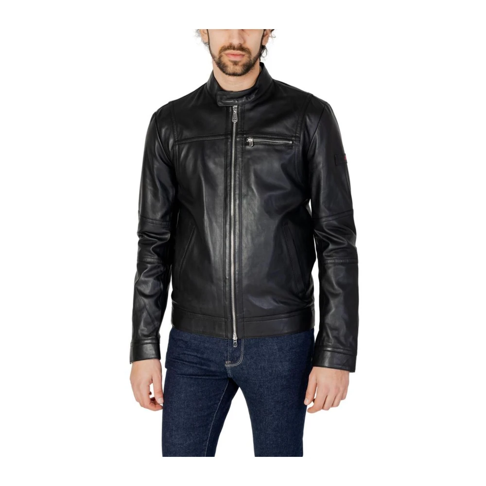 Peuterey Klassieke leren jas voor mannen Black Heren