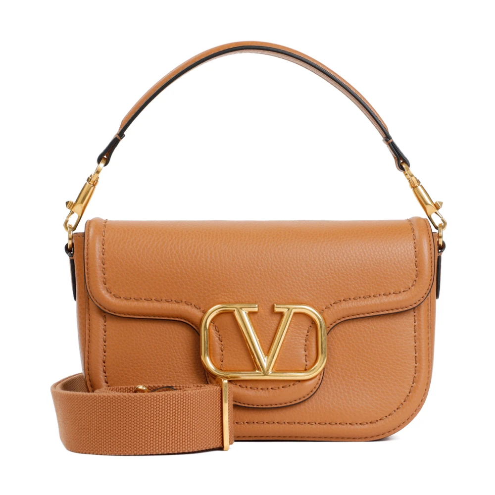 Valentino Garavani Amandel Beige Schoudertas met V Logo Brown Dames
