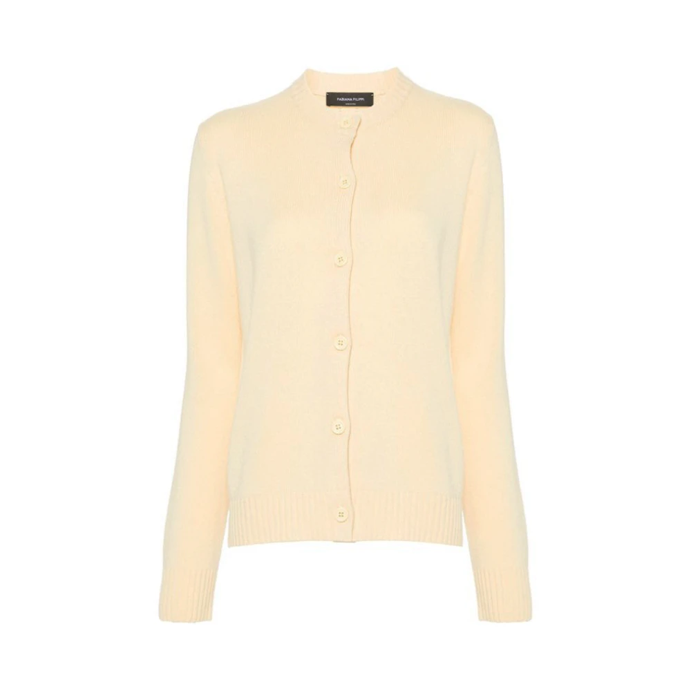 Fabiana Filippi Gul Merinoull Cardigan med Perforerad Detalj Beige, Dam