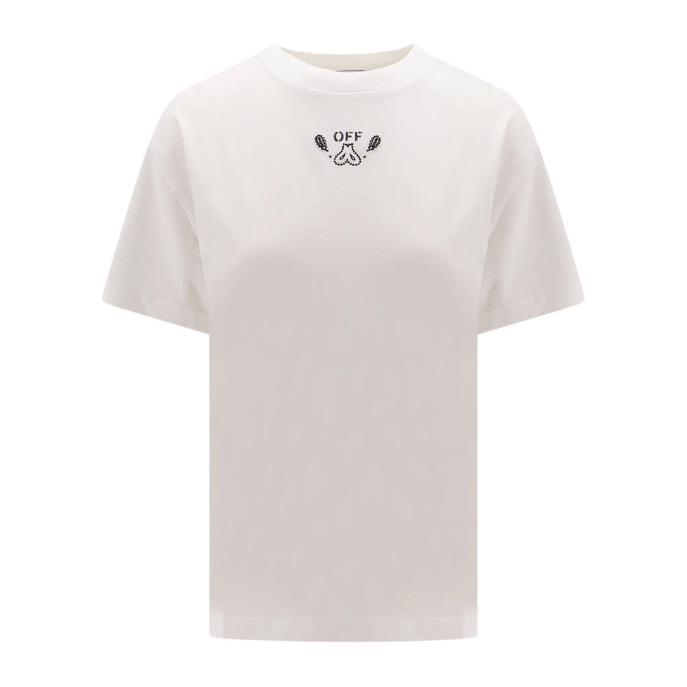 Off White Wit Crew-neck T-shirt met pijllogo White Dames