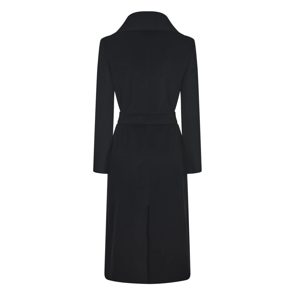 Max Mara Zwarte Wol Lange Jas Met Riem Black Dames