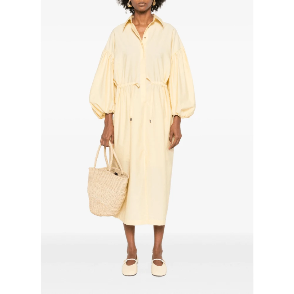 BRUNELLO CUCINELLI Pastelgele Ballonmouw Maxi Jurk Yellow Dames