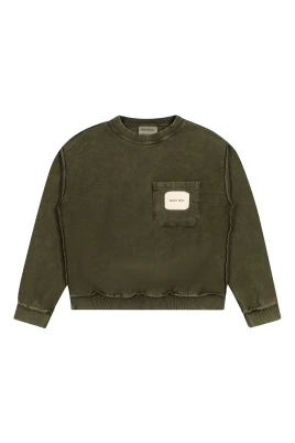 Slitna canvas bröstficka crewneck
