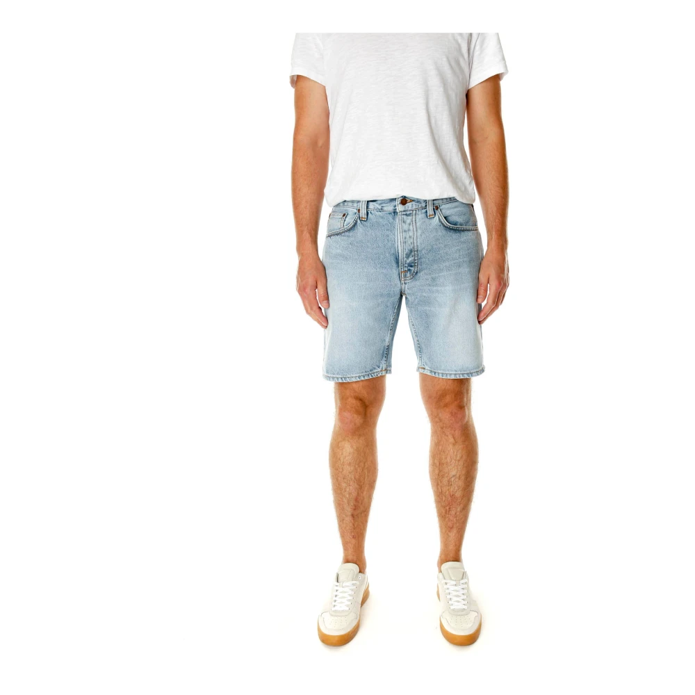 Nudie Jeans Denim Shorts Regular Fit Five-Pocket Style Blue Heren