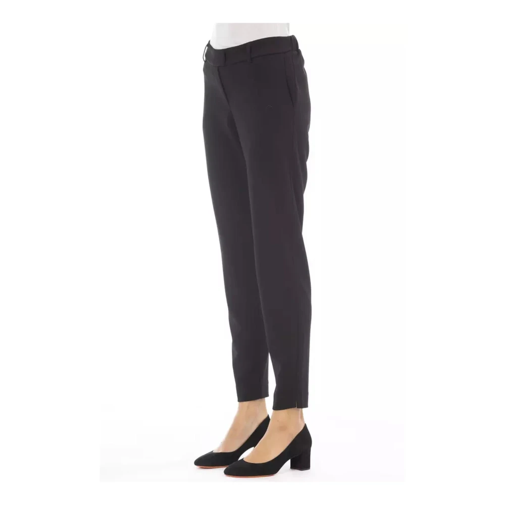 Alpha Studio Zwarte polyesterbroek met zijzakken Black Dames