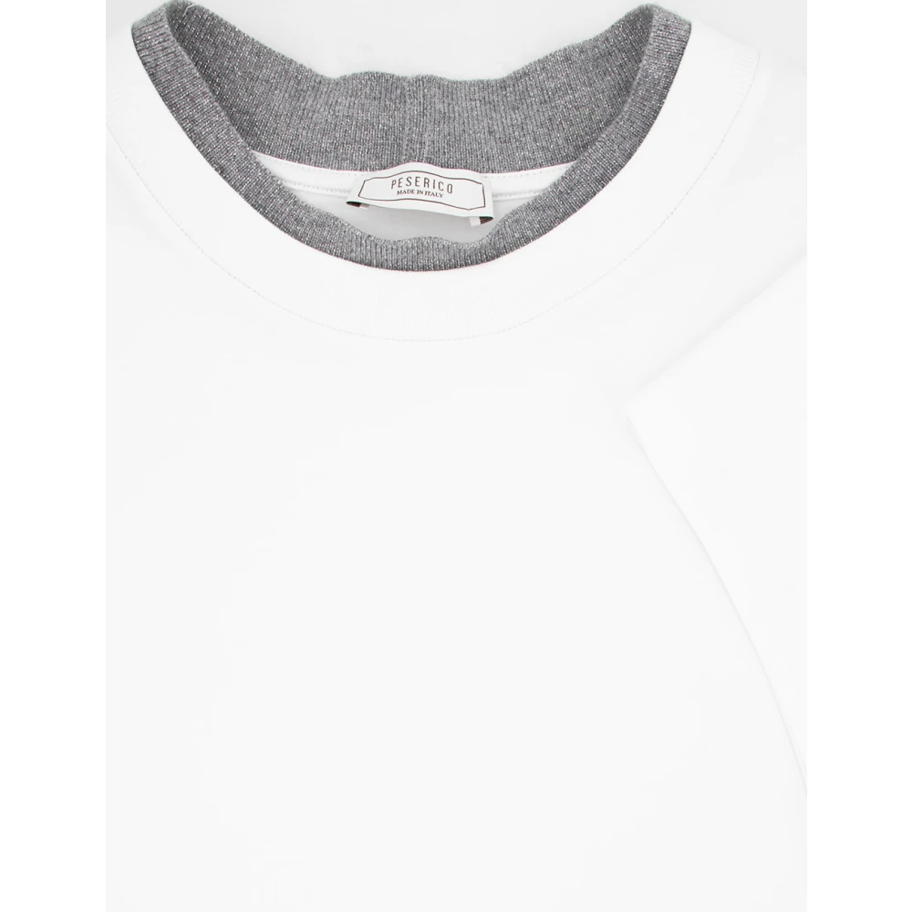 PESERICO Contrast Crew Neck Katoenen T-shirt White Dames