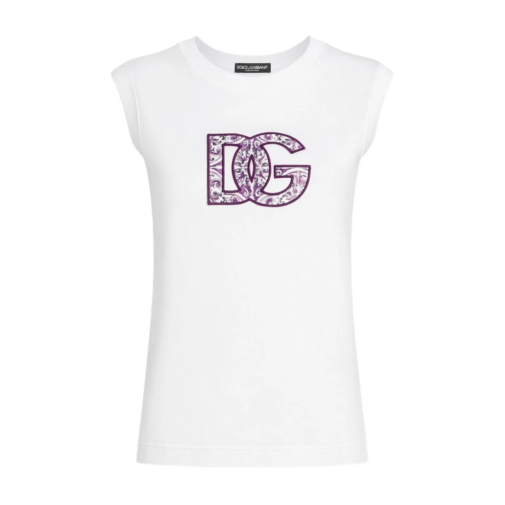 Dolce & Gabbana Women's White Logo Cotton T-Shirt Polos
