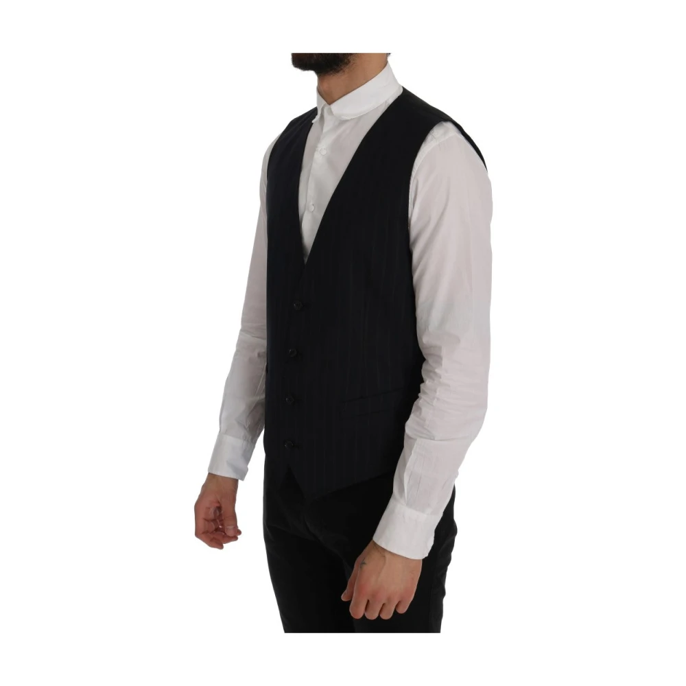 Dolce & Gabbana Elegante Gestreepte Wollen Vest Blue Heren