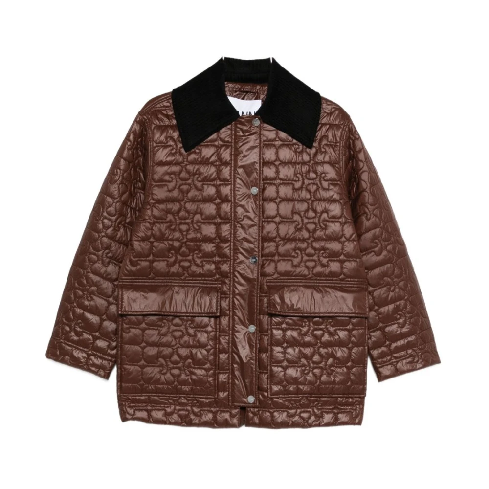 Ganni Brown Quilted Nylon Jacket - Female - Winter Jackets - S/M - Jackets