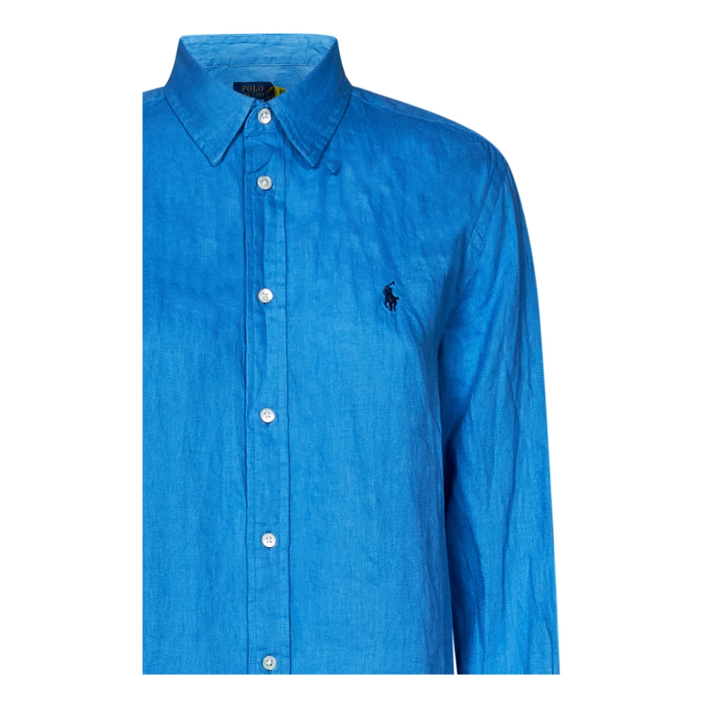 Polo Ralph Lauren Blauwe Linnen Overhemden met Pony Borduursel Blue Dames
