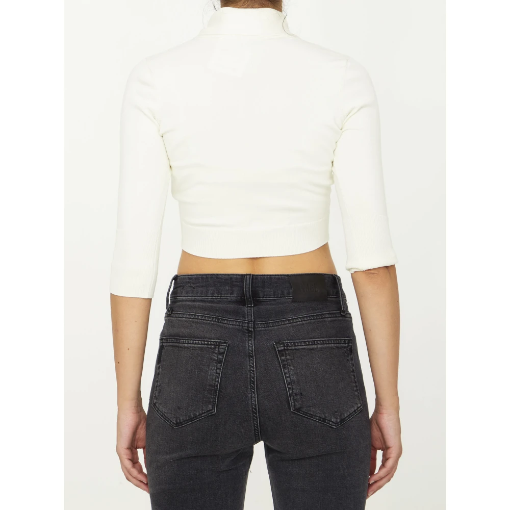 The Attico Ivoor Ribbeldetail Crop Top Beige Dames