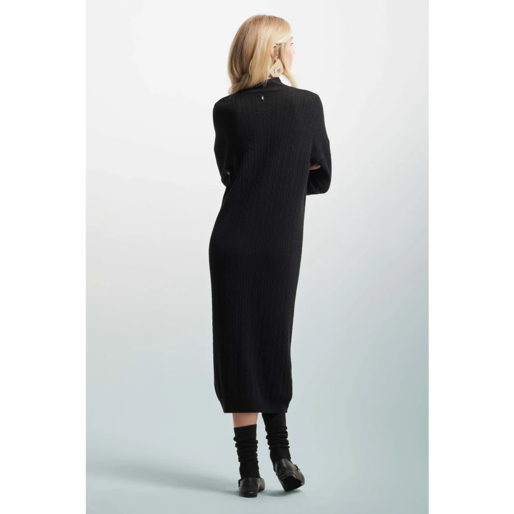 Kocca Comfortabele Gebreide Polo Hals Jurk Black Dames