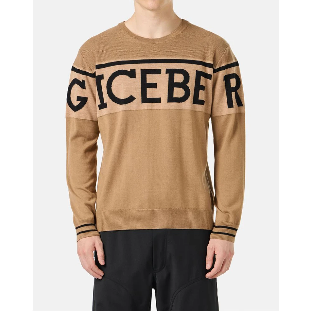 Iceberg Wollen trui met logo Beige Heren