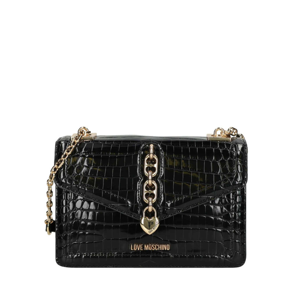 Love Moschino Zwarte Croco Schoudertas voor Vrouwen Black Dames