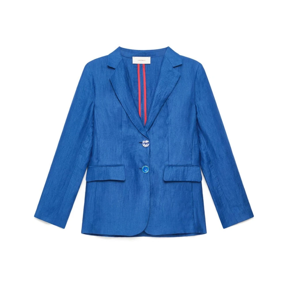 Maliparmi Women's Blue Blazers, L, Linen Jacquard Jacket
