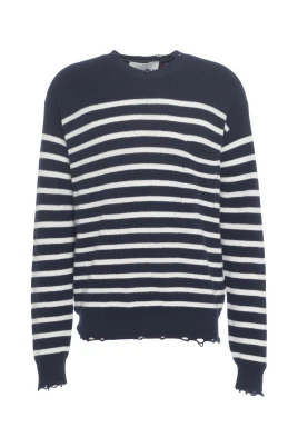 Randig Stickad Tröja Blå AW25