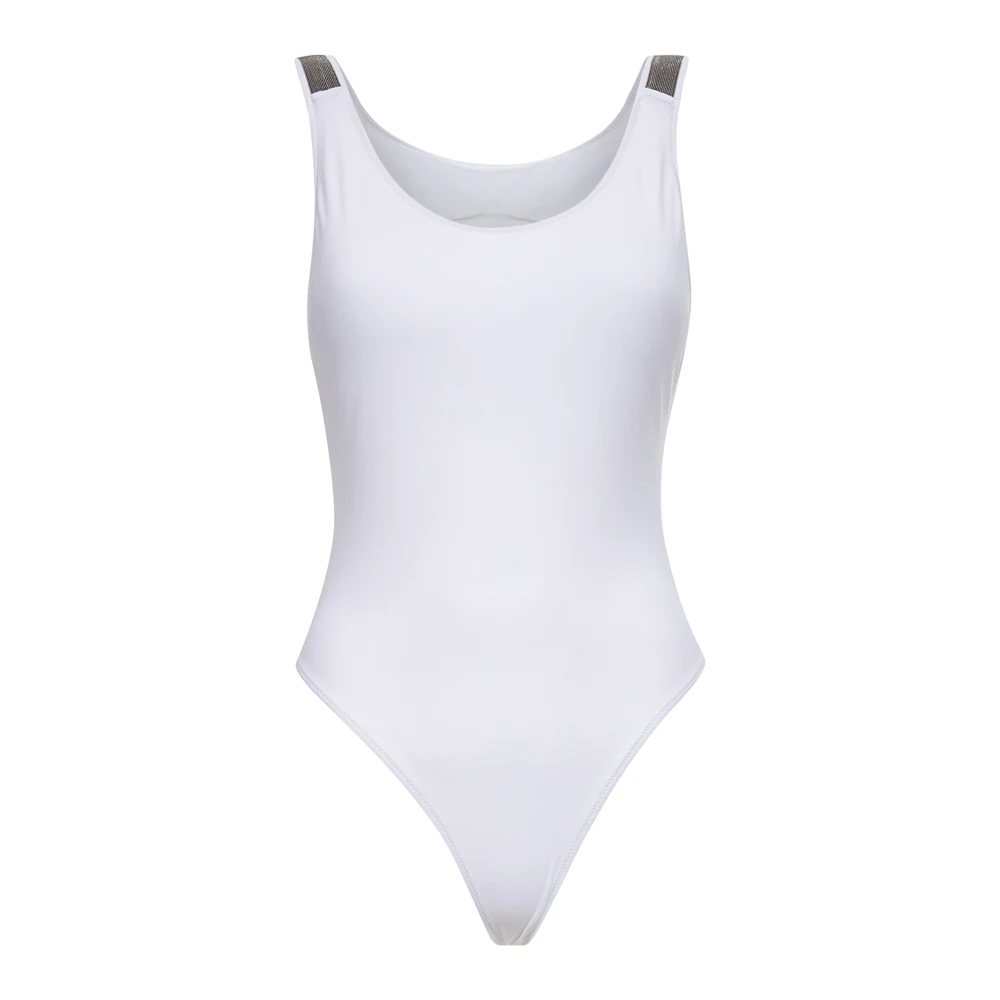 Brunello Cucinelli White Swimsuits, Female, M, Techno Jersey One-Piece Swimsuit