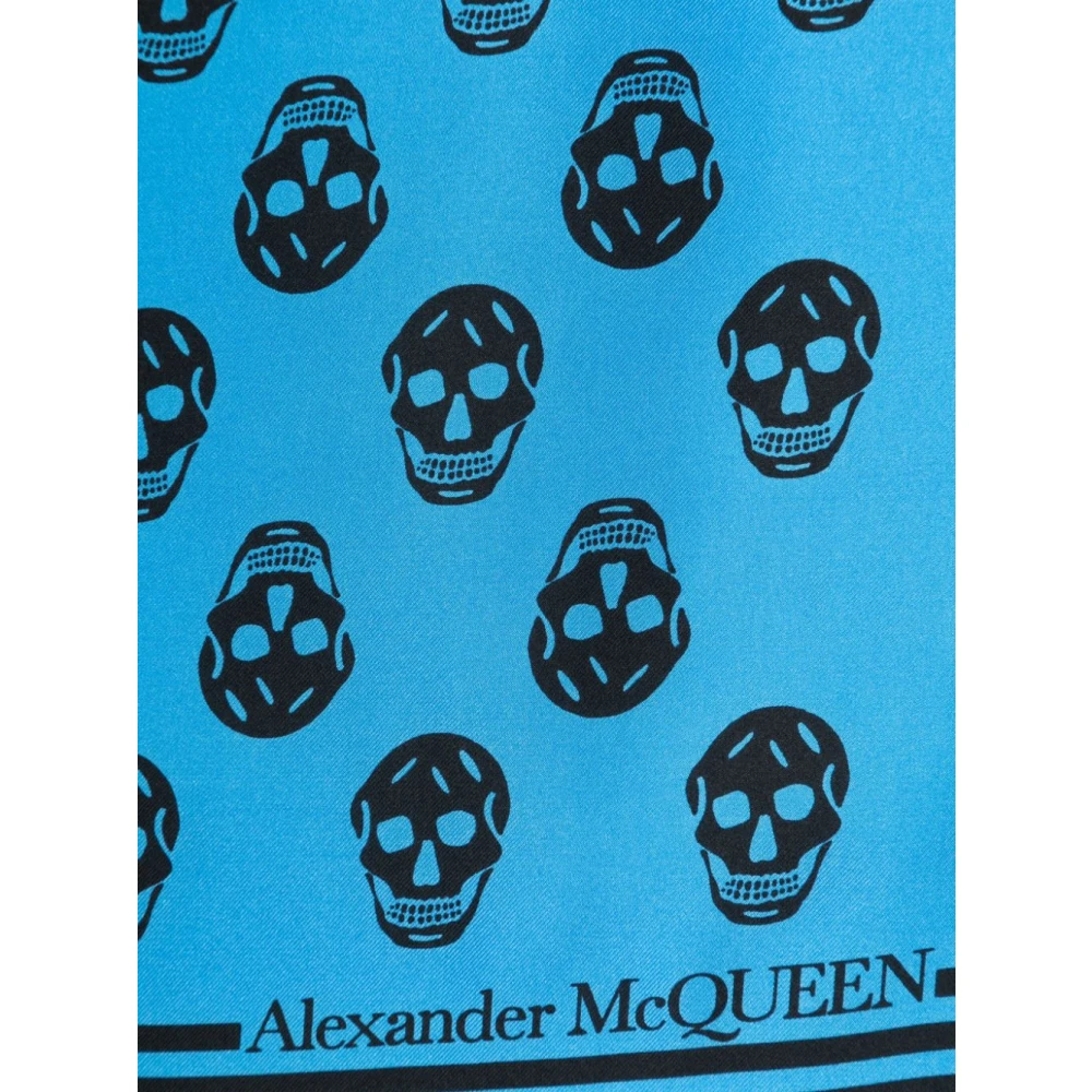 alexander mcqueen Blauwe Sjaal met Skull Print en Streep Detailing Blue Dames