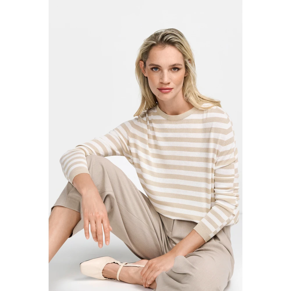 Rich & Royal Gestreepte Crew Neck Lichtgewicht Top Beige Dames