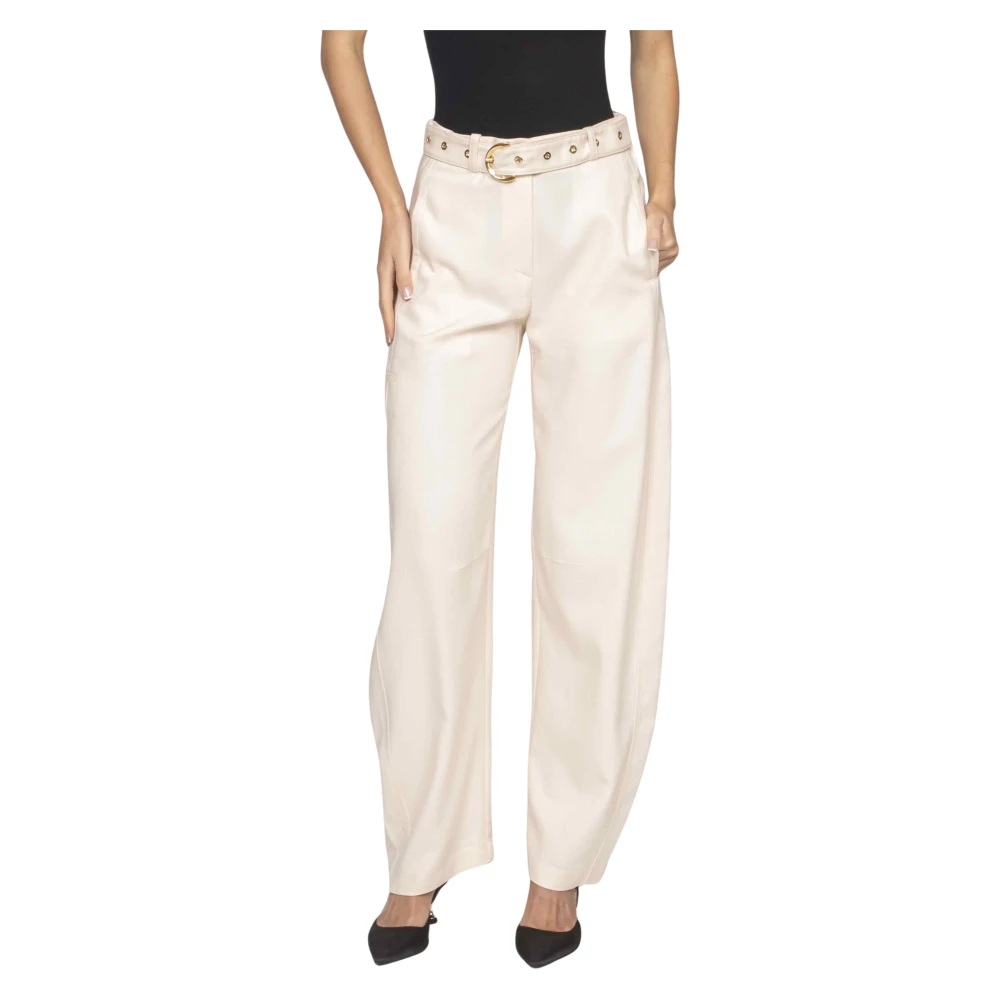 Pinko Women's Beige Lexy Trousers - Wide Trousers - M - Trousers