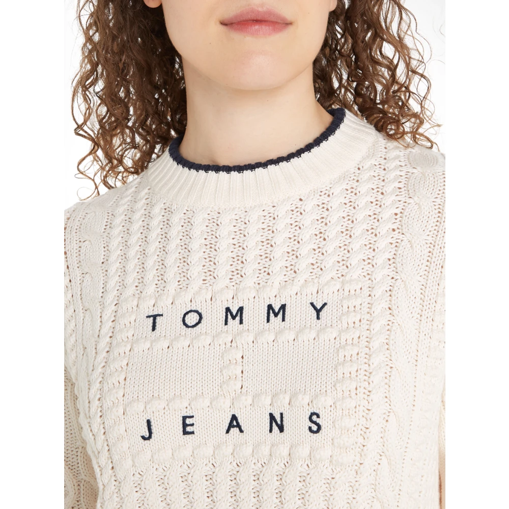 Tommy Jeans Witte Bubble Cable Sweater White Dames