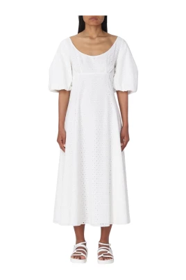 Elegant Midi Klänning Puff Ärmar