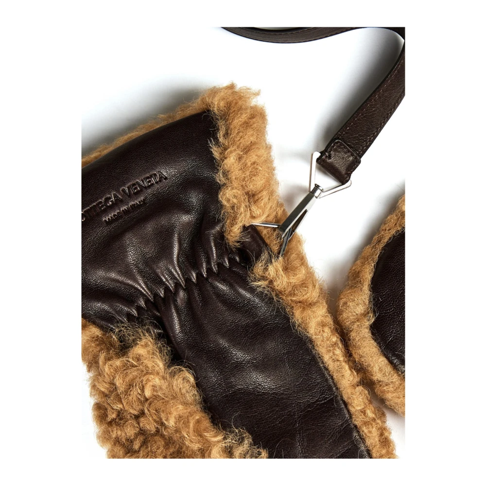 Bottega Veneta Shearling Leren Logo Handschoenen Camel Fondente Brown Heren
