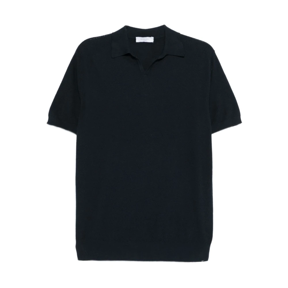 Boglioli Blue Polo Shirts, Male, L, Jacquard Cotton Short-Sleeve Polo