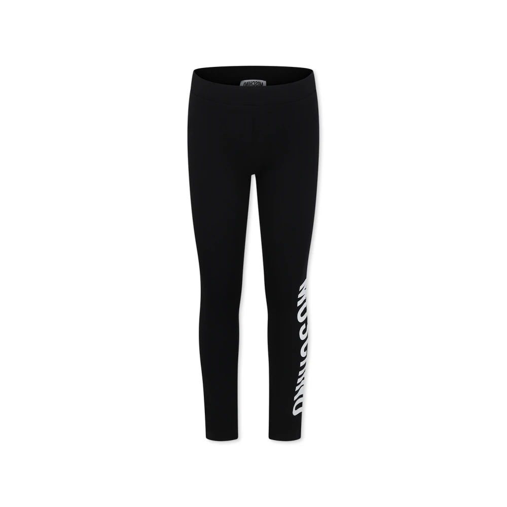 Moschino Svarta Logo Leggings Elastisk Midja Bomull Black, Flicka