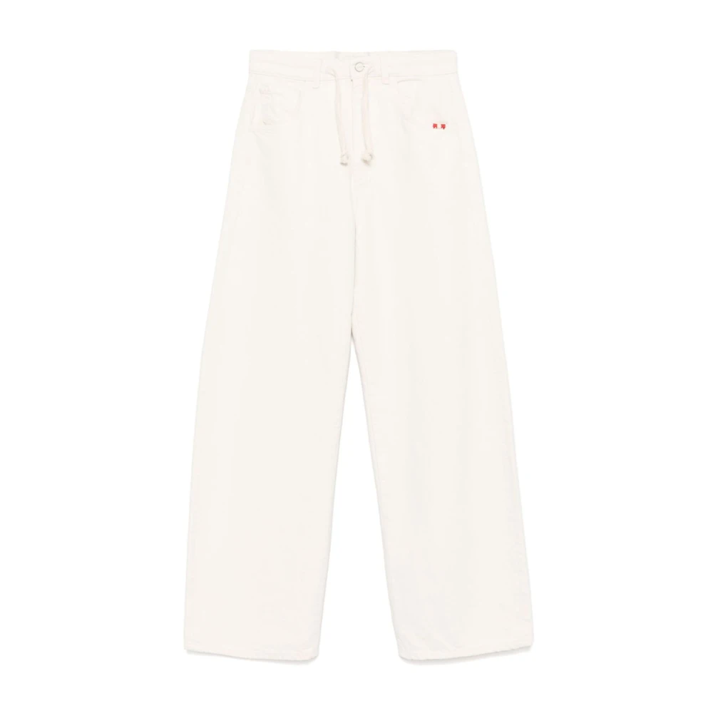 Amish Witte Denim Jeans met Koordsluiting White Dames