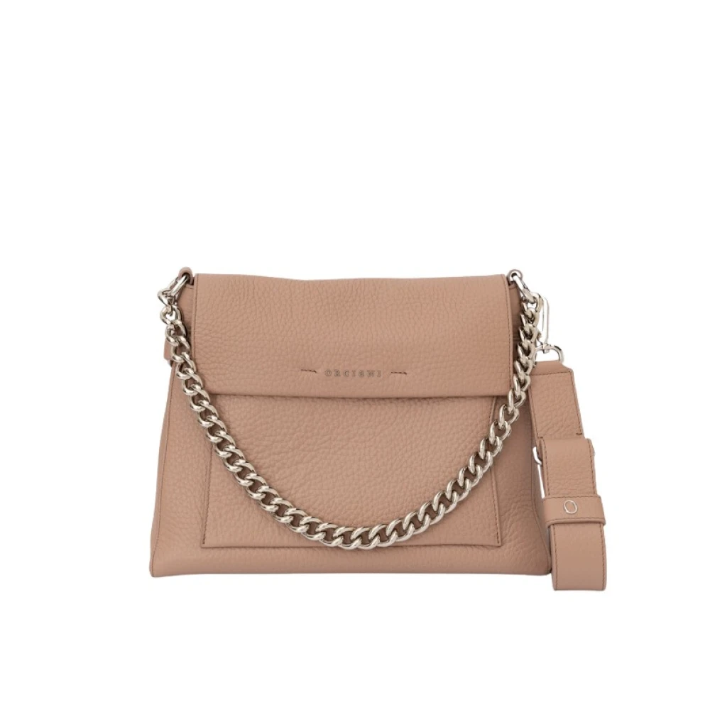 Orciani Zachte leren schoudertas met ketting en band Beige Dames