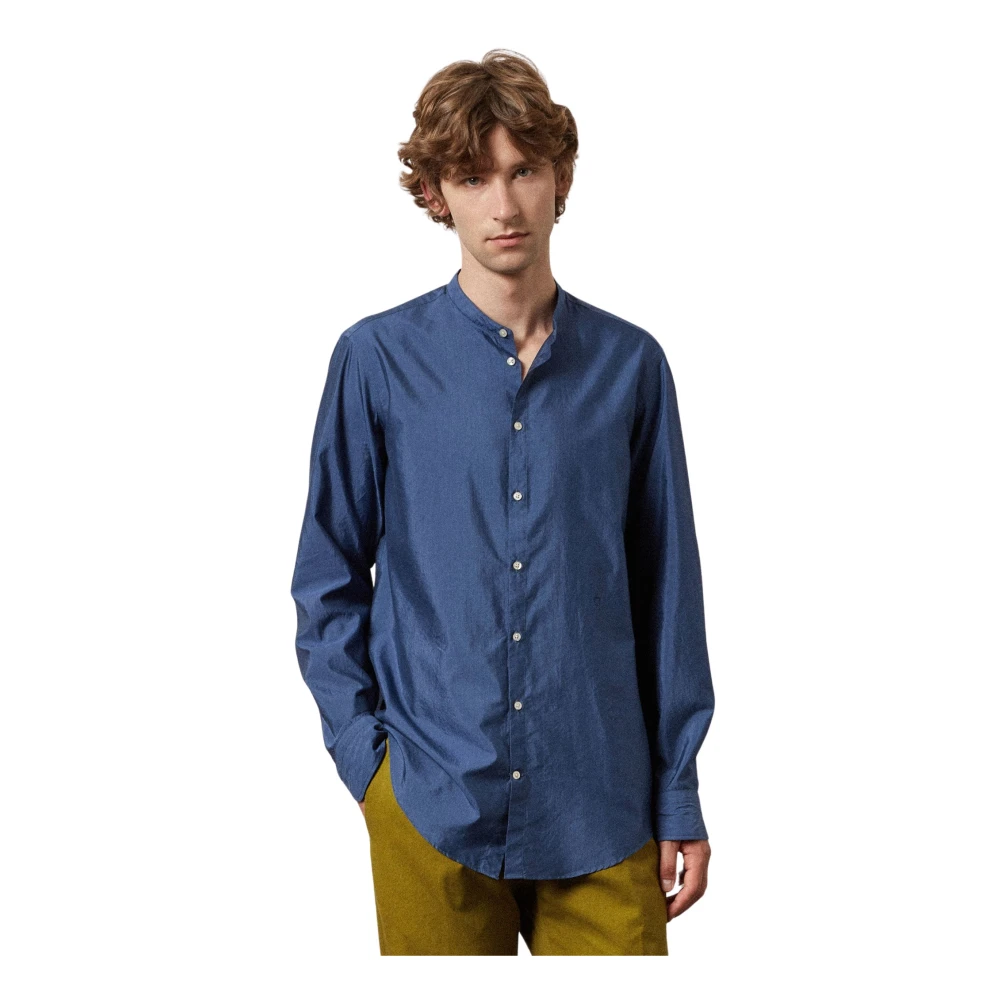 Massimo Alba Zijden Mandarin Kraag Shirt Blue Heren