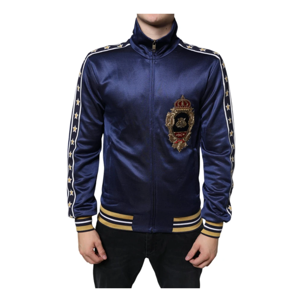 Dolce & Gabbana Heraldic Bij Sweater met Sterpanelen Blue Heren