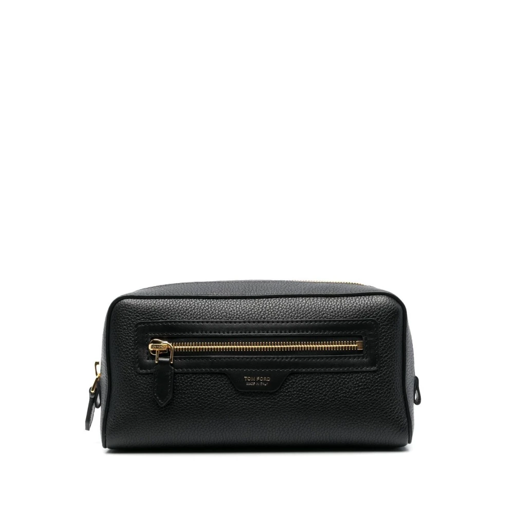Tom Ford Zwarte leren clutchtas met gouden logo Black Heren