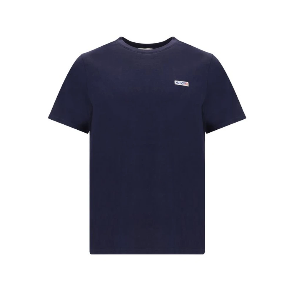 Autry Monogram Ribbed Tee Blue Heren