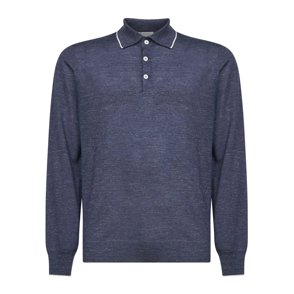 Brunello Cucinelli Blue Lightweight Knit Polo - Male - Round-Neck Knitwear - Xl - Knitwear
