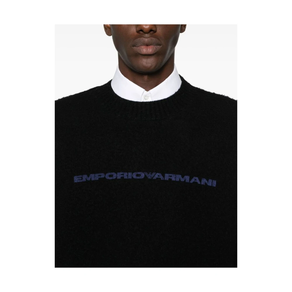 Emporio Armani Zwarte Gebreide Fleece Trui Black Heren
