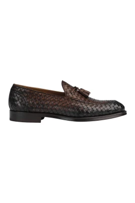 Vävda Läderloafers med Tofsar