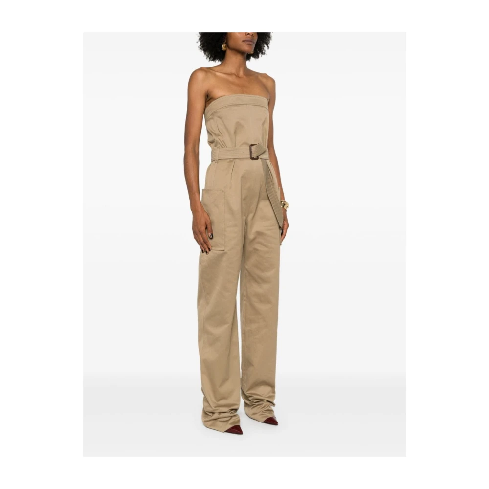 Saint Laurent Strapless Jumpsuit met Riem Beige Dames