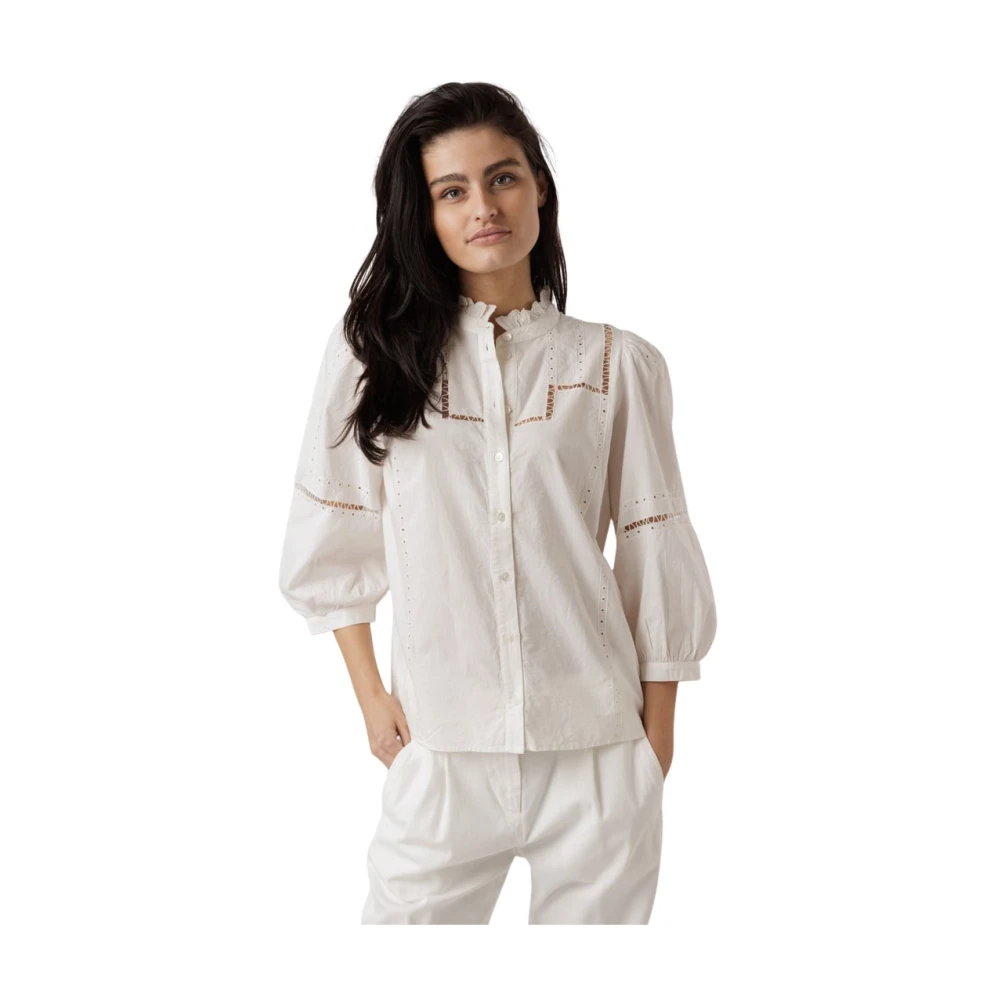 BA&SH Blouse met geruffelde kraag en geborduurde details White Dames