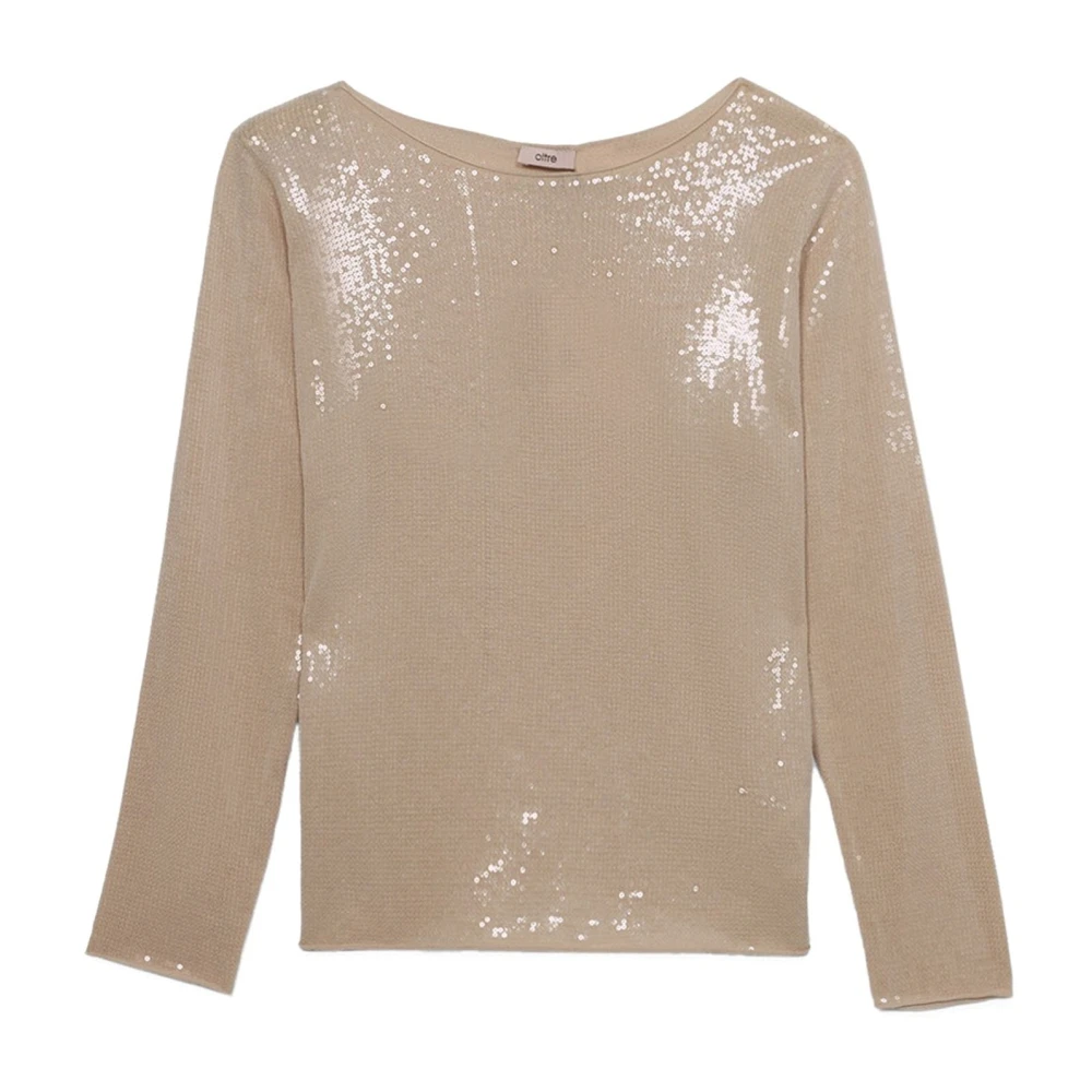 Oltre Volledige Paillet T-shirt van katoen Beige Dames