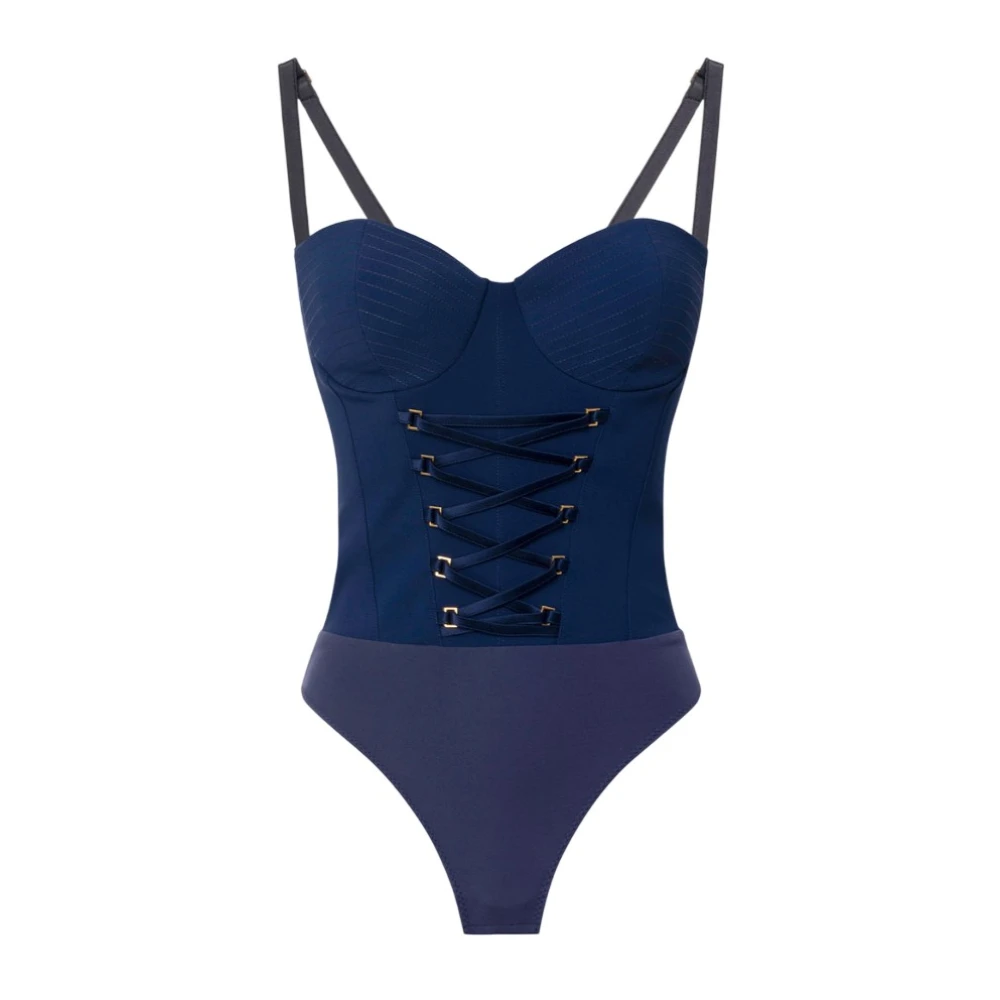 Elisabetta Franchi Blauwe Bodysuit met Satijnen Strikken Blue Dames