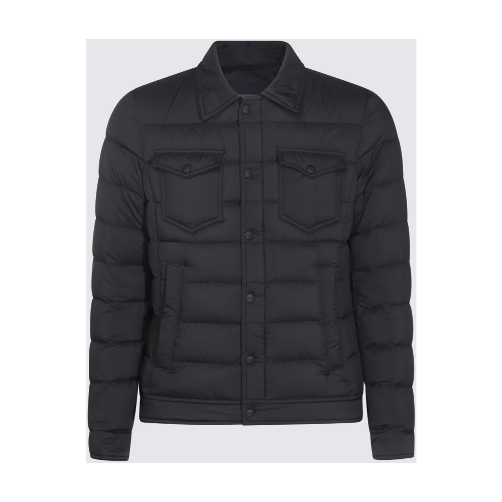 Herno Zwarte Donsjas Multipockets Knopen Sluiting Black Heren