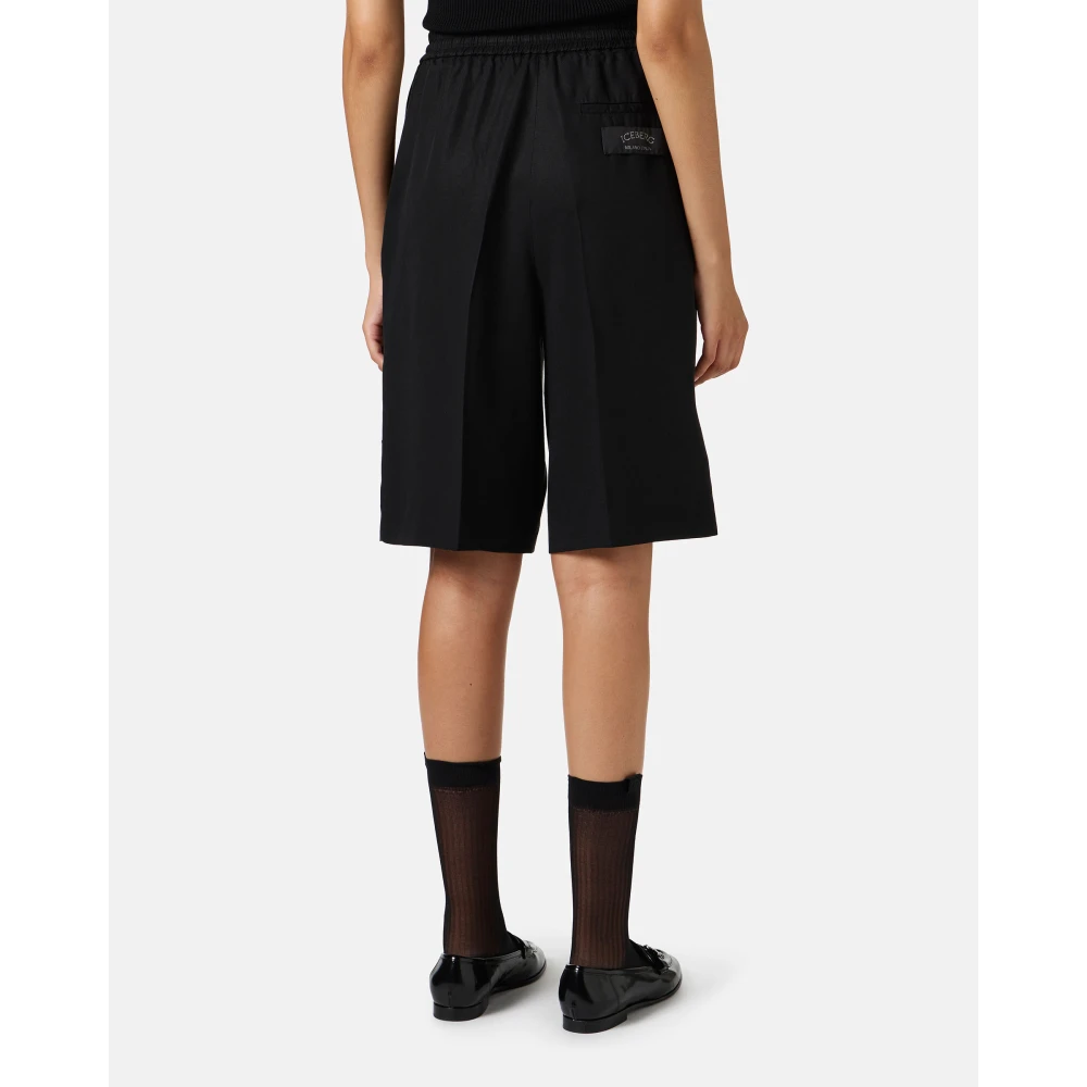Iceberg Zwarte comfort fit Bermuda shorts van vloeiende Tencel stof Black Dames
